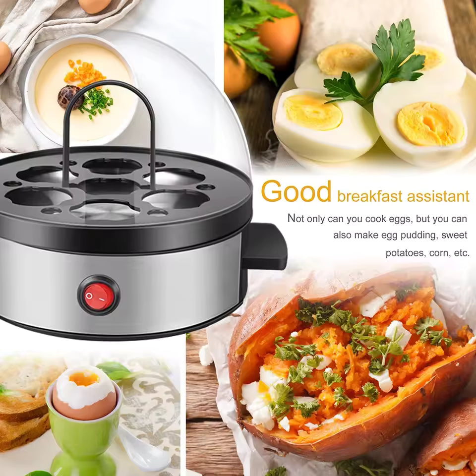 Egg Cooker Automatic Power Off Home 7 Eggs Multi-Functional Steamed Egg Custard Boiled Egg Machine Breakfast Ar