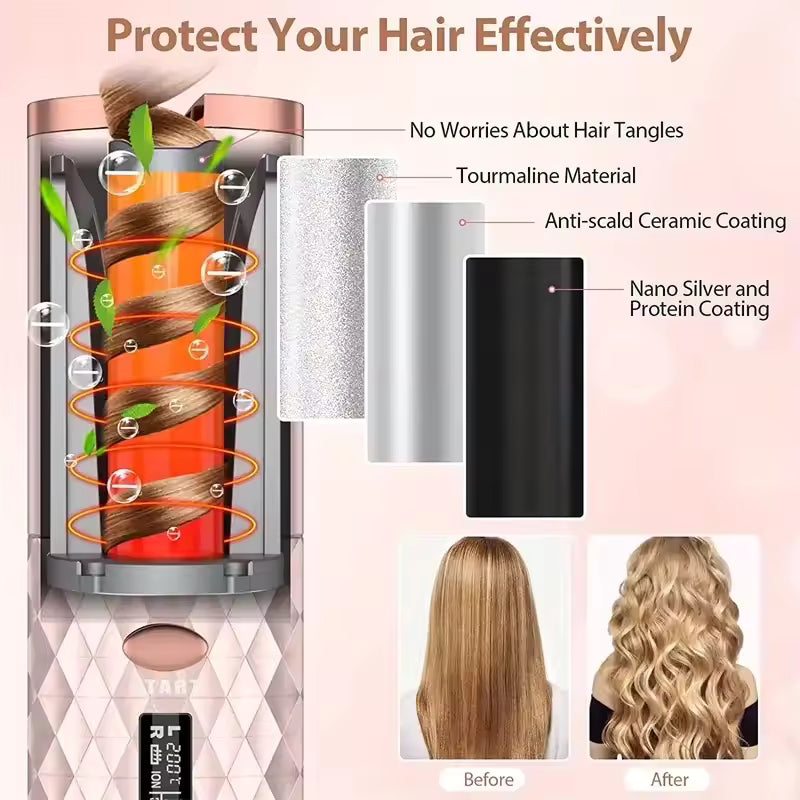 Automatic Hair Culers USB Charging Portable Wireless Rotate Hair Curler