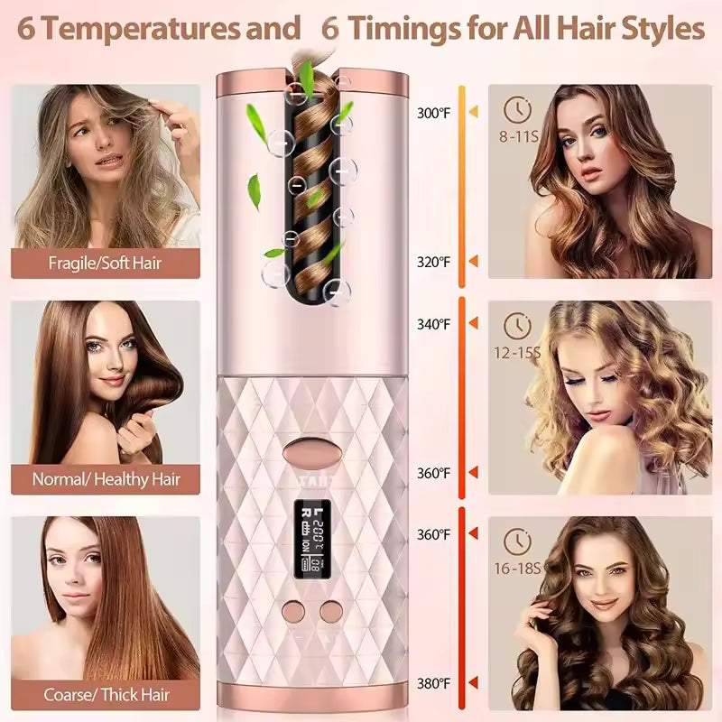 Automatic Hair Culers USB Charging Portable Wireless Rotate Hair Curler